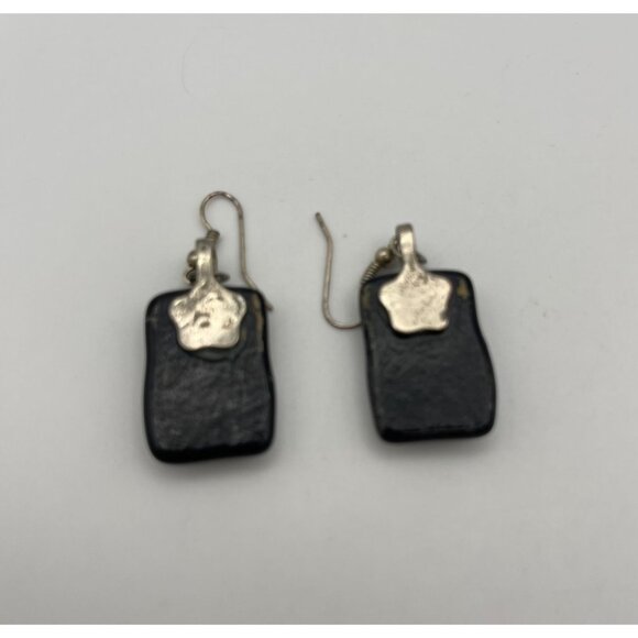 Fused Glass Dangle Earrings Blues Black Rectangles 2" Pierced - Picture 9 of 9